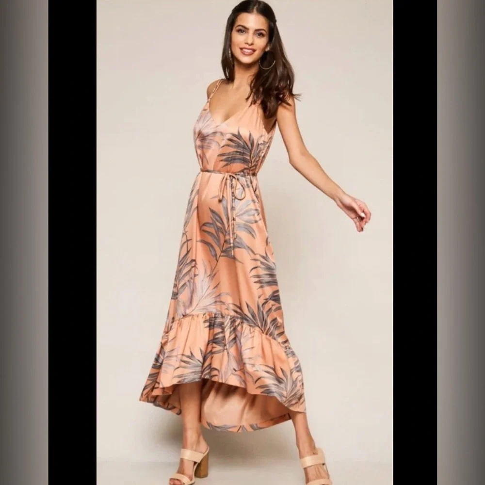 L'ATISTE Mermaid Tails Coral Brown Leaf Pattern Midi Dress - Picture 15 of 15